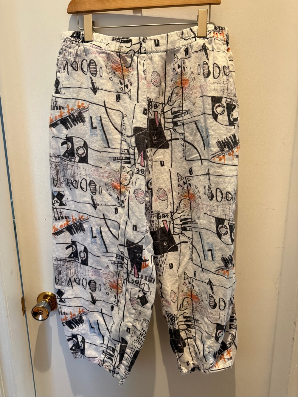 Grizas 100% Linen Abstract Print Balloon Pants XL Artsy Lagenlook Made in Europe